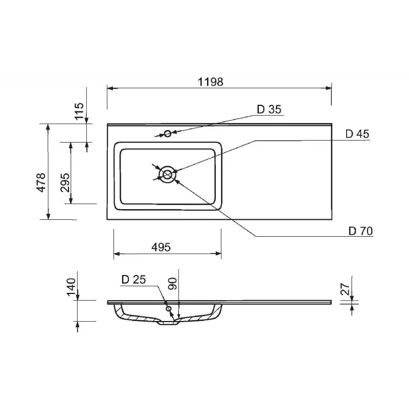 Мивка + умивалник Adamant Flate 120L (4824296208601)