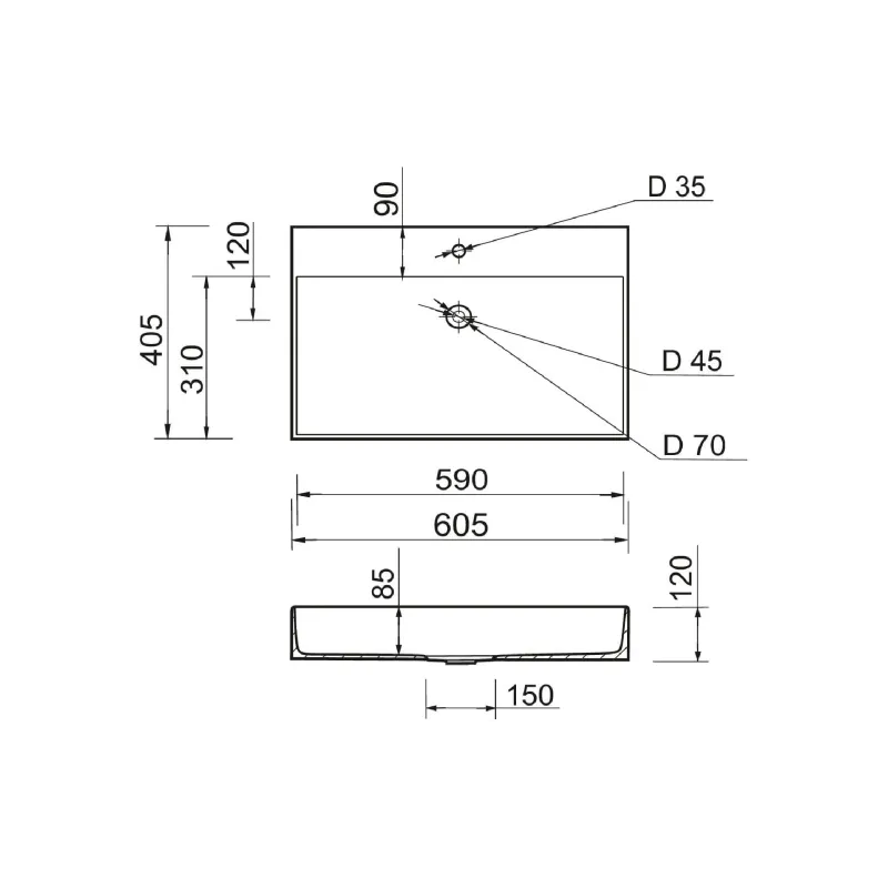 Mosdó + mosdótálca Adamant Slender, White (4824296204008)