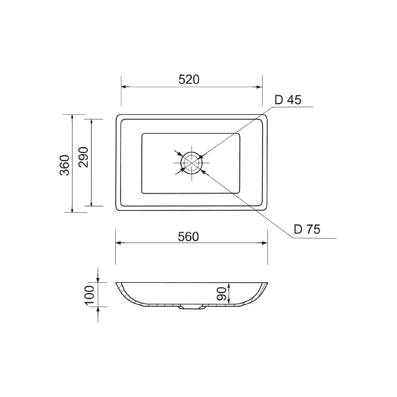 Mosdó + mosdótálca Adamant Lower, Black/White (4824296204009)