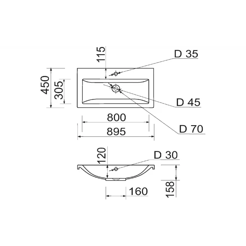 Mosdó + mosdótálca Adamant Cers, White (100001504)