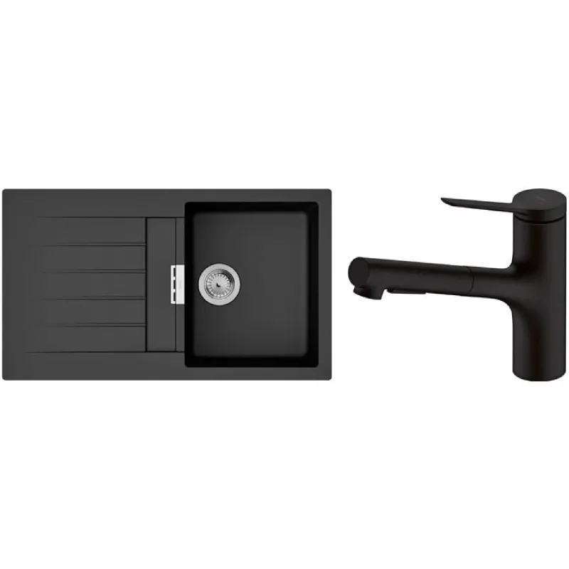Kitchen sink + mixer Hansgrohe S520-F345 (43356670), Black Graphite
