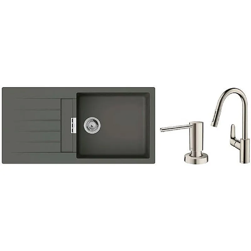 حوض المطبخ + الخلاط Hansgrohe S520-F480, Grey Stone (43358400)