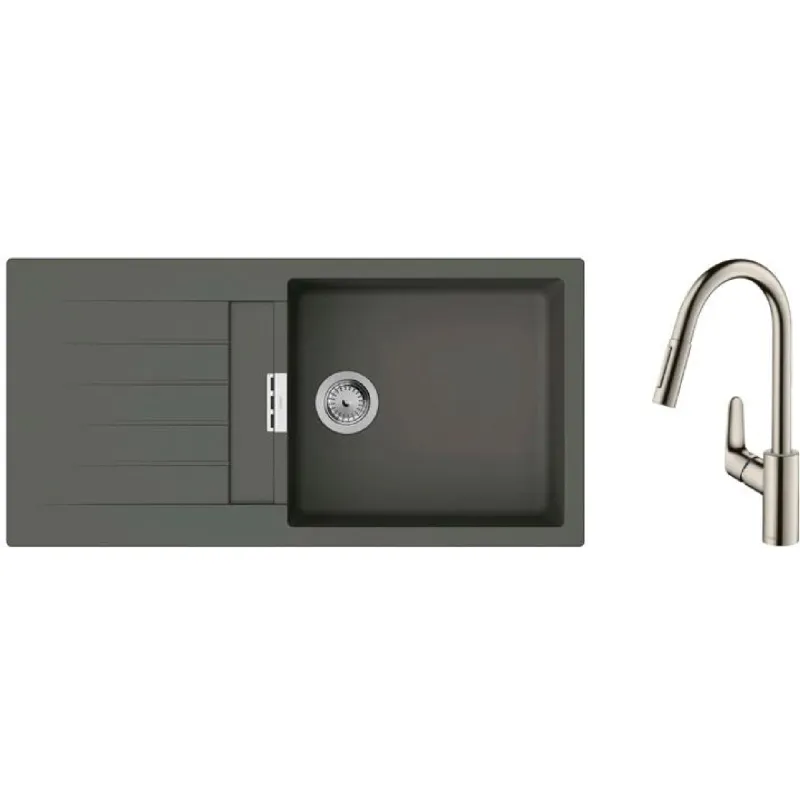 Νιπτήρας κουζίνας + μίξερ Hansgrohe S520-F480, Grey Stone (43358800)
