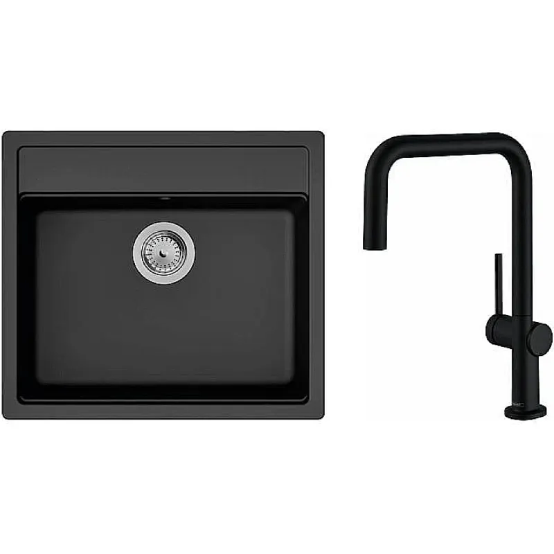 حوض المطبخ + الخلاط Hansgrohe S520-F510, Black Graphite (43359670)