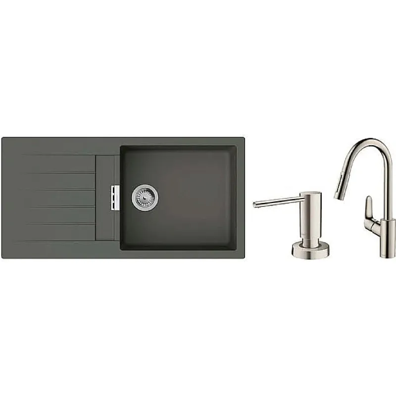 حوض المطبخ + الخلاط Hansgrohe S520-F480, Grey Stone (43358400)