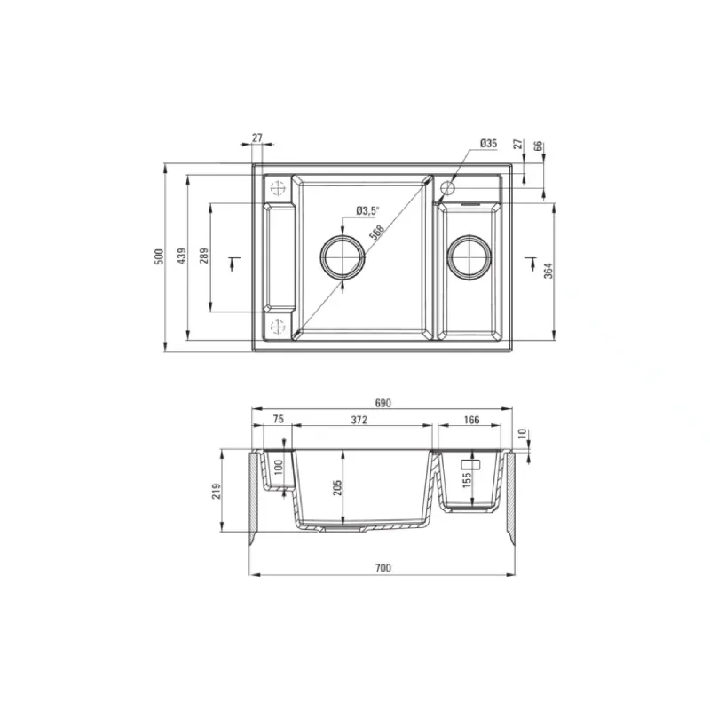 Kuhinjsko korito Deante Magnetic, Anthracite (ZRM_T503)