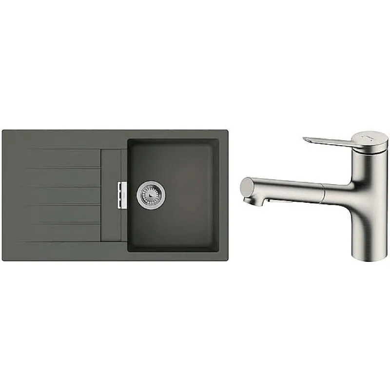 حوض المطبخ + الخلاط Hansgrohe S520-F345, Grey Stone (43356800)