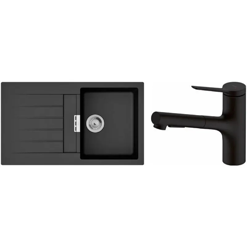 Kitchen sink + mixer Hansgrohe S520-F345 (43356670), Black Graphite