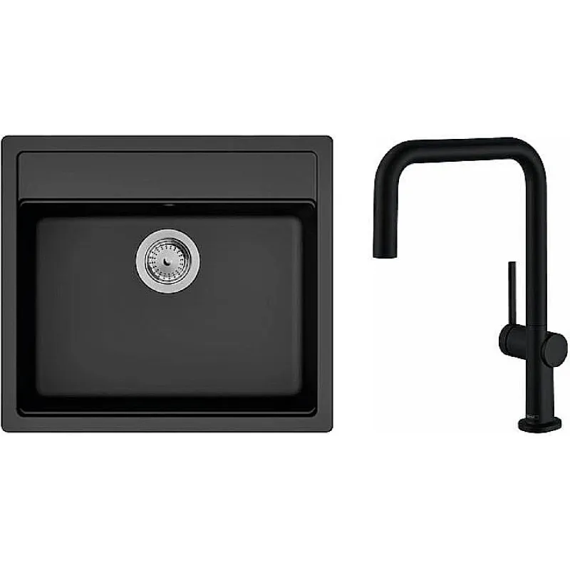 حوض المطبخ + الخلاط Hansgrohe S520-F510, Black Graphite (43359670)