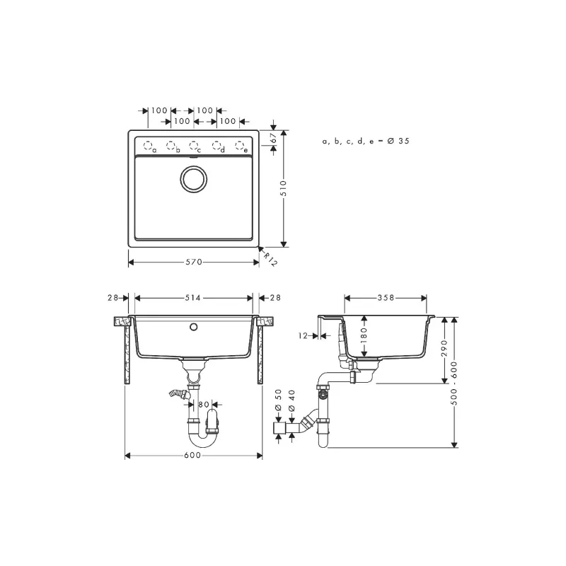 حوض المطبخ + الخلاط Hansgrohe S520-F510, Black Graphite (43359670)