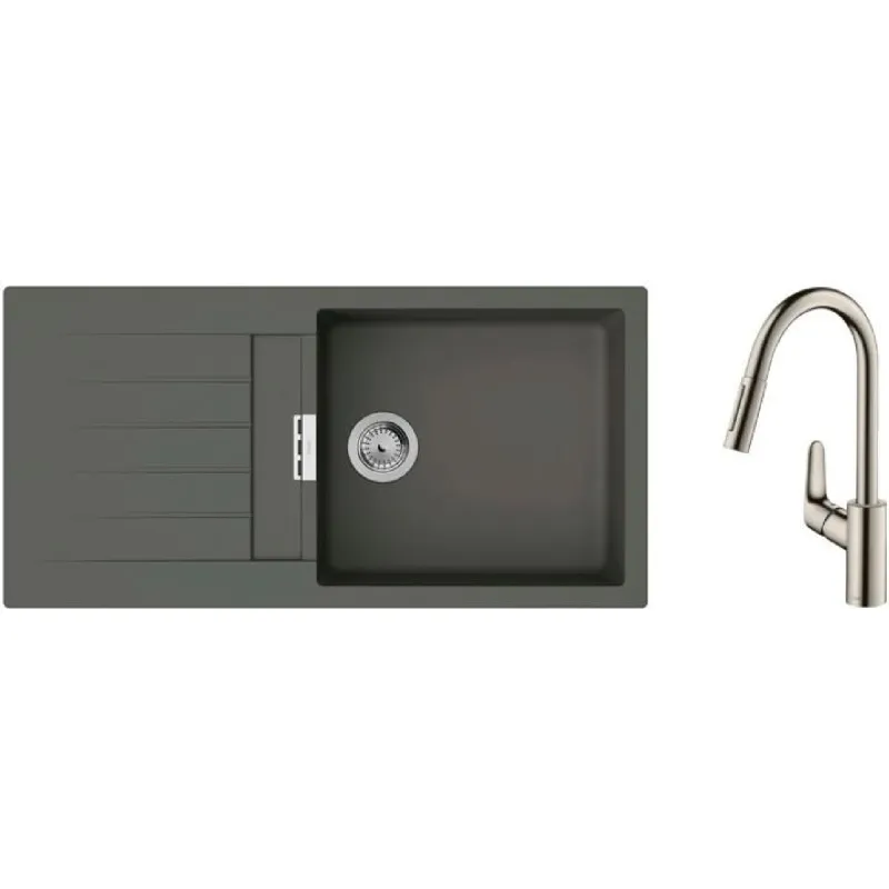 Νιπτήρας κουζίνας + μίξερ Hansgrohe S520-F480, Grey Stone (43358800)