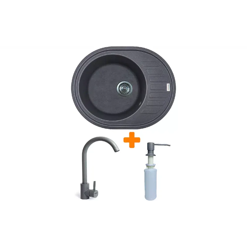 حوض المطبخ + صنبور + موزع Adamant Ovum, Grey (1824296900404)