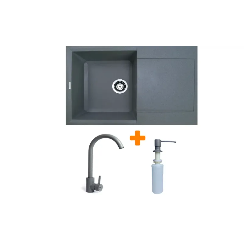 حوض المطبخ + صنبور + موزع Adamant Horizon, Grey (1824296901504)