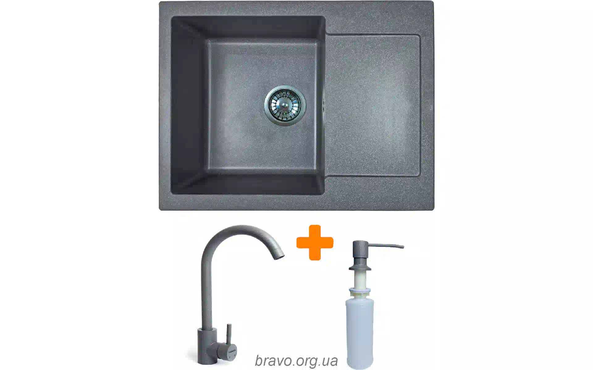 Kitchen sink + faucet + dispenser Adamant Minimal (1824296902304), Grey Kitchen sink + faucet + dispenser Adamant Minimal (1824296902304), Grey