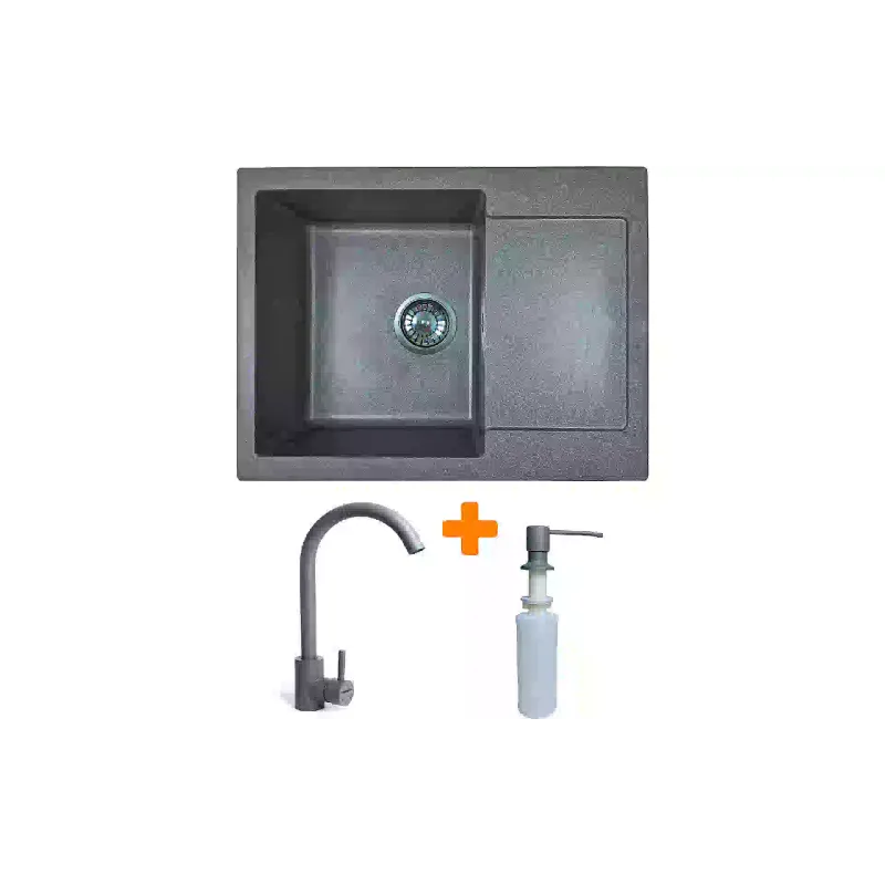 حوض المطبخ + صنبور + موزع Adamant Minimal, Grey (1824296902304)
