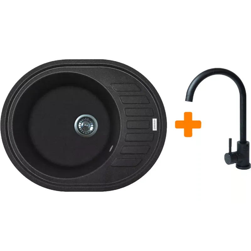 Konyhai mosogató + csaptelep Adamant Ovum, Black (1824296910403)