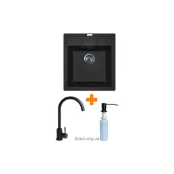 Кухонна мийка + змішувач + дозатор Adamant Brick (4824296209703), врізна, Black Кухонна мийка + змішувач + дозатор Adamant Brick (4824296209703), врізна, Black