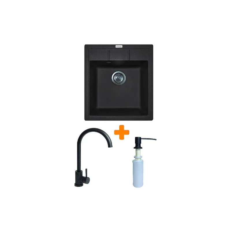 حوض المطبخ + صنبور + موزع Adamant Brick, Black (4824296209703)