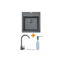 Кухонна мийка + змішувач + дозатор Adamant Brick (4824296209704), врізна, Grey Кухонна мийка + змішувач + дозатор Adamant Brick (4824296209704), врізна, Grey