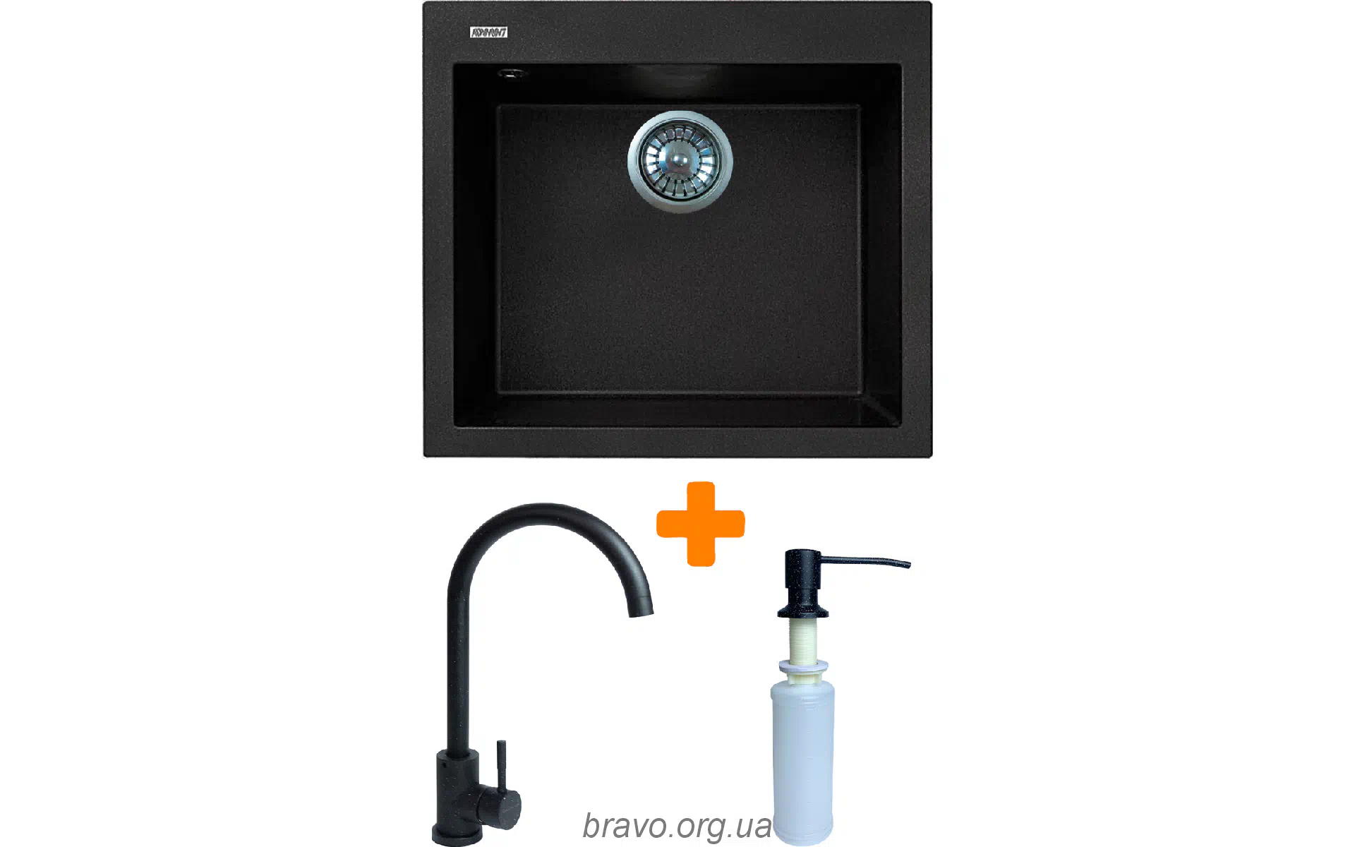 Kitchen sink + faucet + dispenser Adamant Univer (4824296902103), Black Kitchen sink + faucet + dispenser Adamant Univer (4824296902103), Black