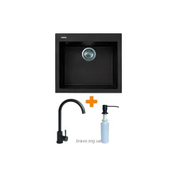 Кухонна мийка + змішувач + дозатор Adamant Univer (4824296902103), врізна, Black Кухонна мийка + змішувач + дозатор Adamant Univer (4824296902103), врізна, Black