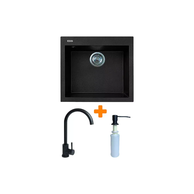 حوض المطبخ + صنبور + موزع Adamant Univer, Black (4824296902103)