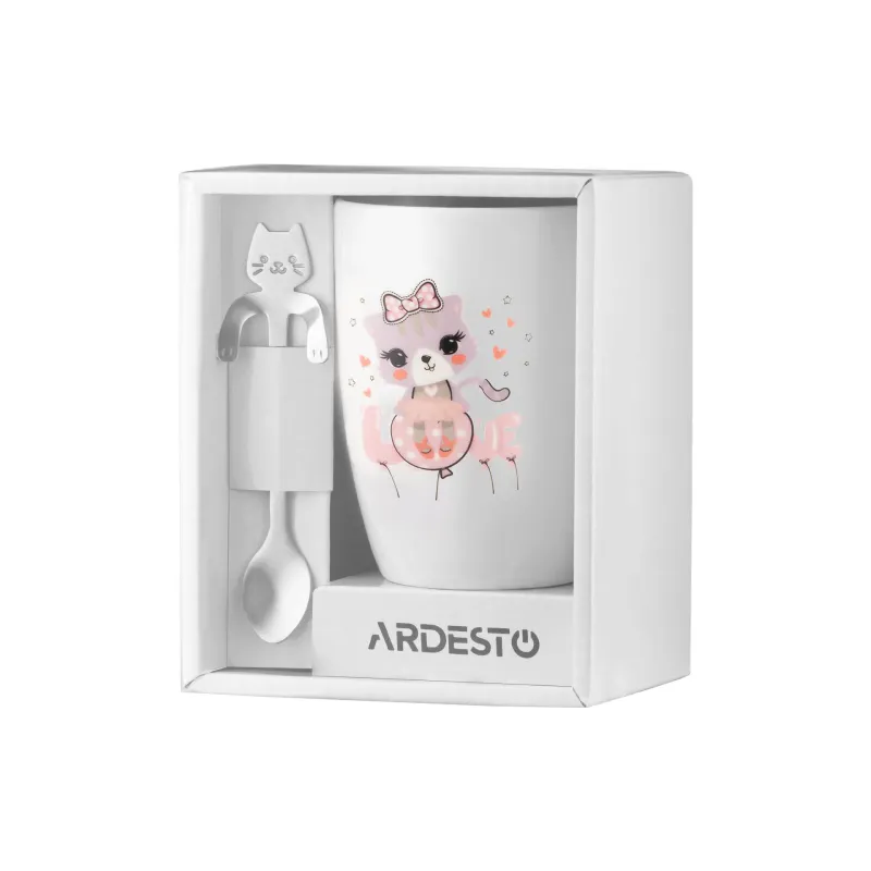 Xícara com colher Ardesto Love, White (AR3042BS)
