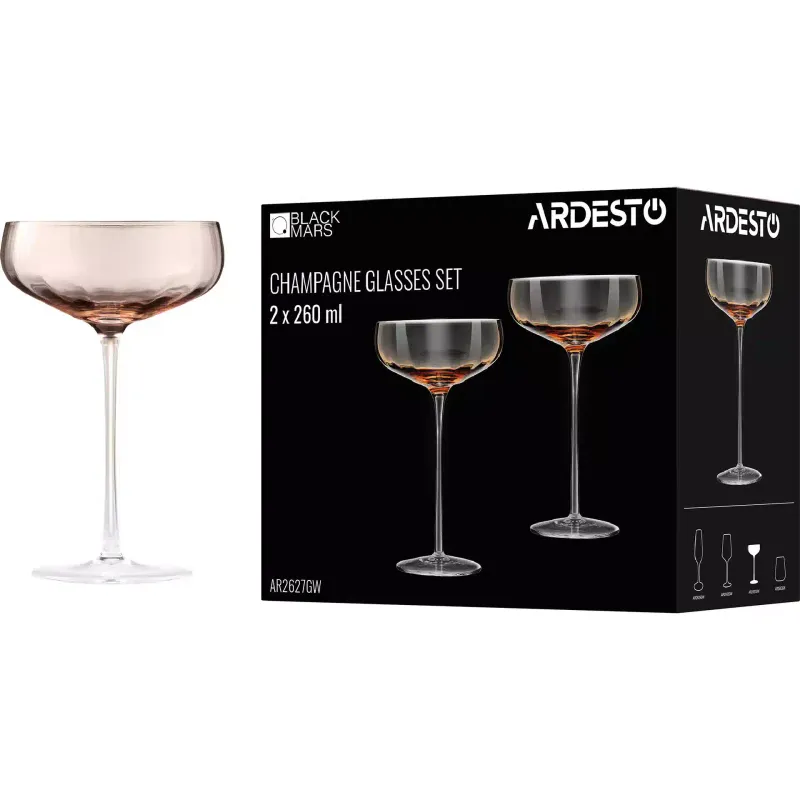Бокал для шампанского Ardesto Black Mars Altair, 260 мл, 2 шт (AR2627GW)