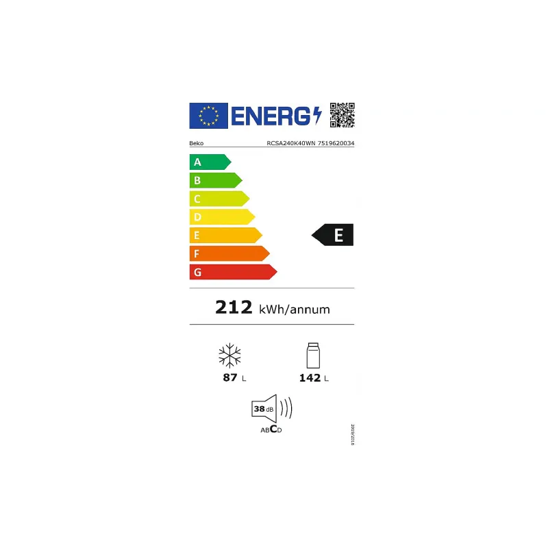 ثلاجة Beko, White (RCSA240K40WN)