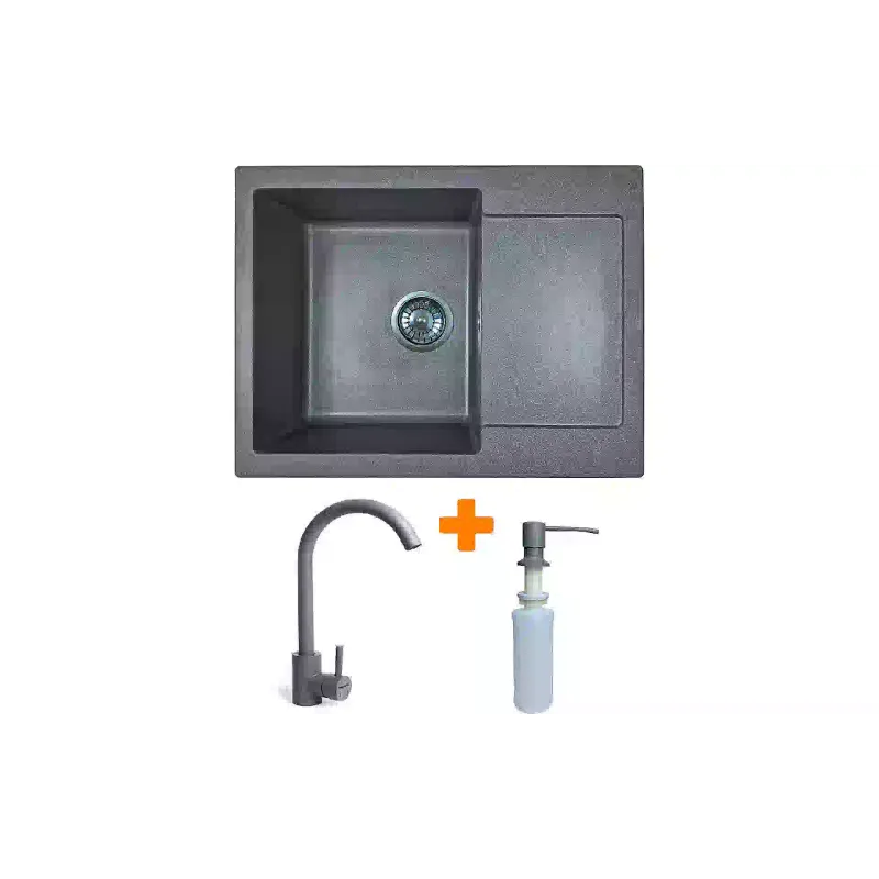 حوض المطبخ + صنبور + موزع Adamant Minimal, Grey (1824296902304)