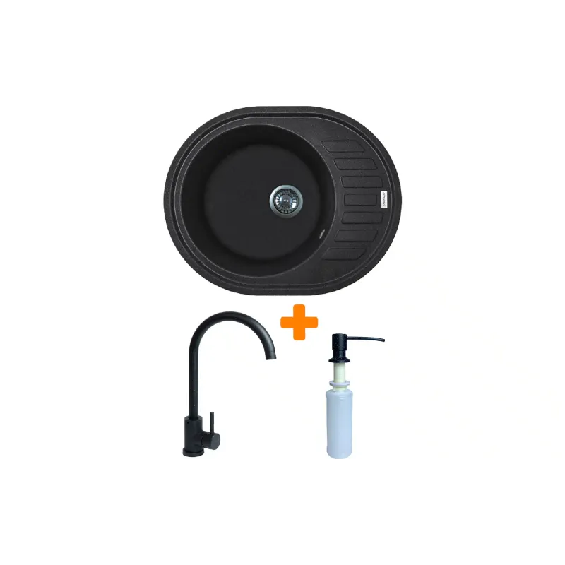 حوض المطبخ + صنبور + موزع Adamant Ovum, Black (1824296900403)