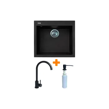 Νιπτήρας κουζίνας + βρύση + διανομέας Adamant Univer, Black (4824296902103)