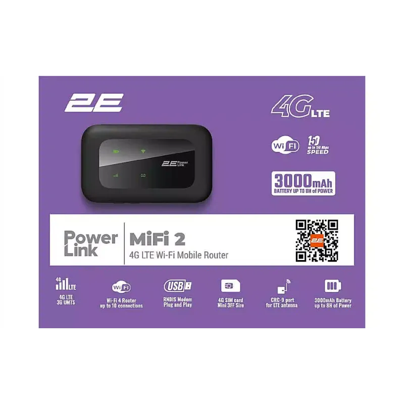Маршрутизатор мобільний 2E 3000 mAh (794300866717), Wi-Fi