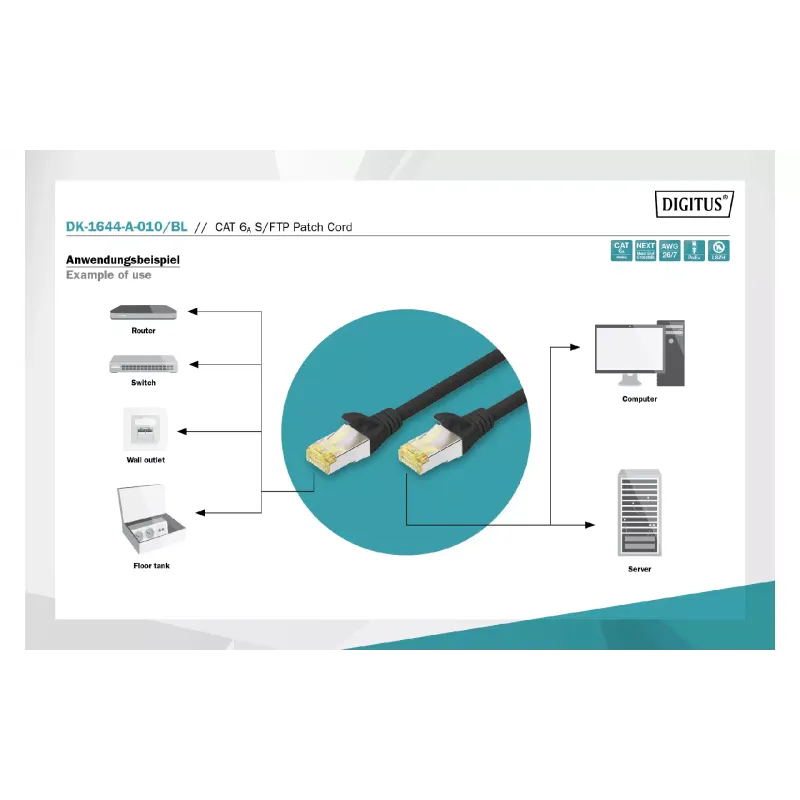 Cable de conexión Digitus, Black (DK-1644-A-010/BL)