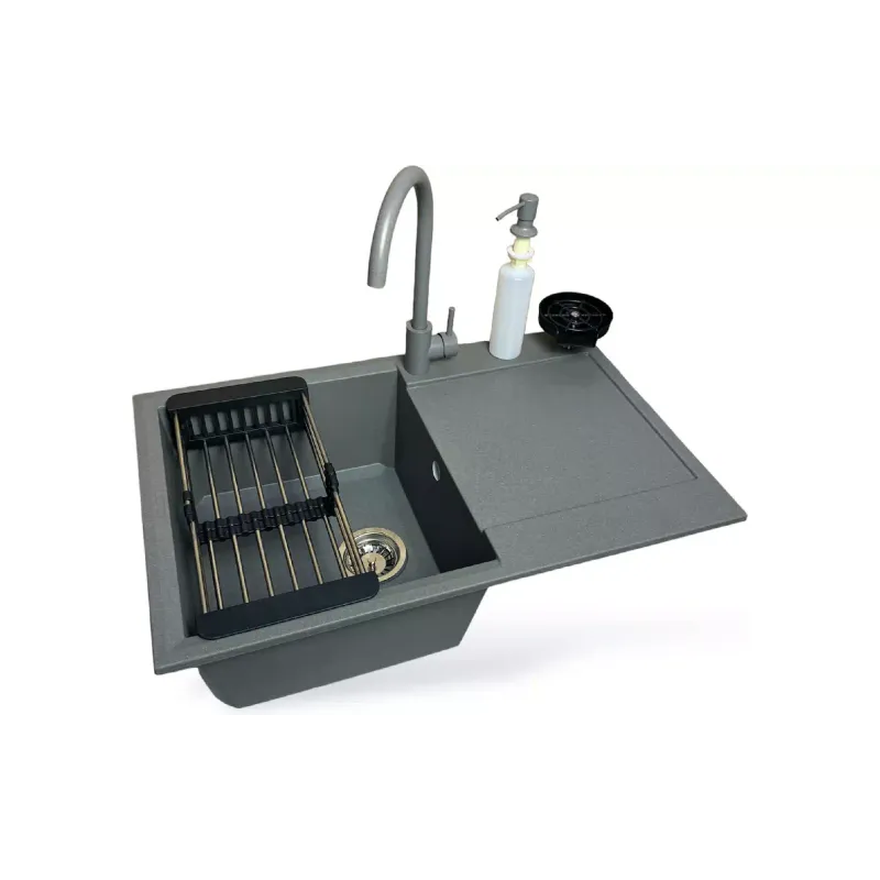حوض المطبخ + صنبور + موزع Adamant Horizon, Grey (1824296901504)