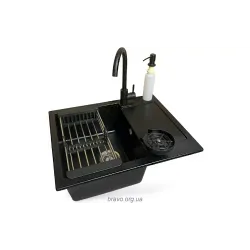 Kitchen sink + faucet + dispenser + glass rinser + colander Adamant Minimal (4824296106403), Black Kitchen sink + faucet + dispenser + glass rinser + colander Adamant Minimal (4824296106403), Black