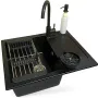 Кухонна мийка + змішувач + дозатор + ополіскувач склянок + коландер Adamant Minimal (4824296106403), Black