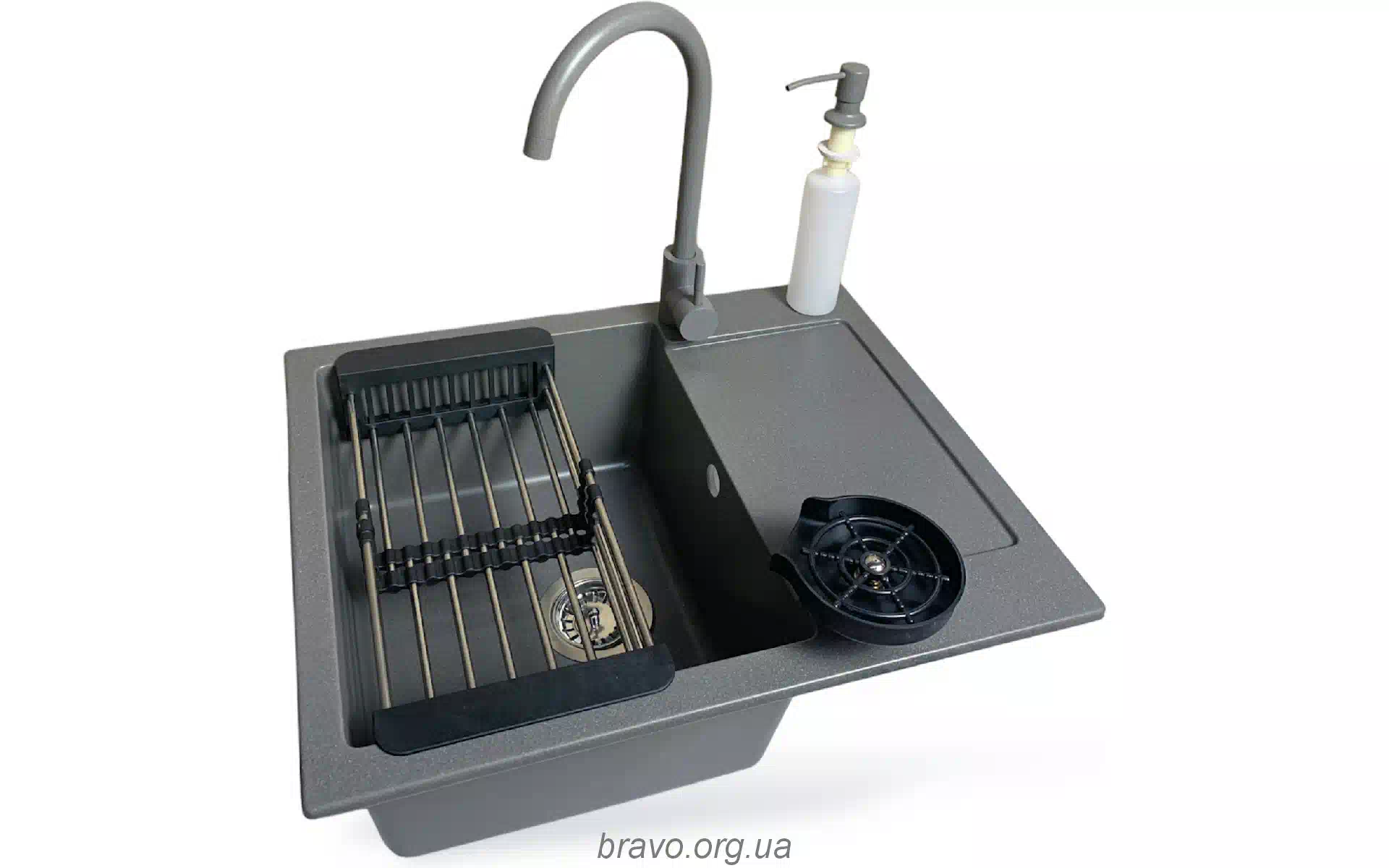 Kitchen sink + faucet + dispenser + glass rinser + colander Adamant Minimal (4824296106404), Grey Kitchen sink + faucet + dispenser + glass rinser + colander Adamant Minimal (4824296106404), Grey