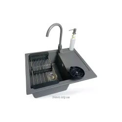 Kitchen sink + faucet + dispenser + glass rinser + colander Adamant Minimal (4824296106404), Grey Kitchen sink + faucet + dispenser + glass rinser + colander Adamant Minimal (4824296106404), Grey