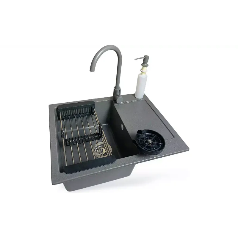 Fregadero de cocina + grifo + dispensador + enjuagador de vasos + colador Adamant Minimal, Grey (4824296106404)