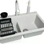 Кухонна мийка + змішувач + дозатор + ополіскувач склянок + коландер Adamant Similar (4824296106510), Old Stone