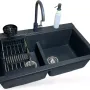 Кухонна мийка + змішувач + дозатор + ополіскувач склянок + коландер Adamant Similar (4824296106513), Graphite