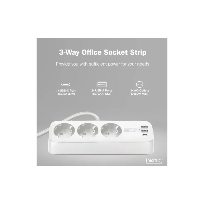 Блок розеток Digitus Office (DA-70626), 1.5 м, White