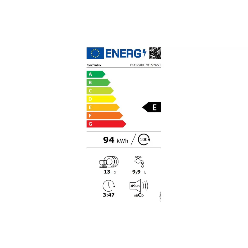 Вбудована посудомийна машина Electrolux (EEA17200L), Black