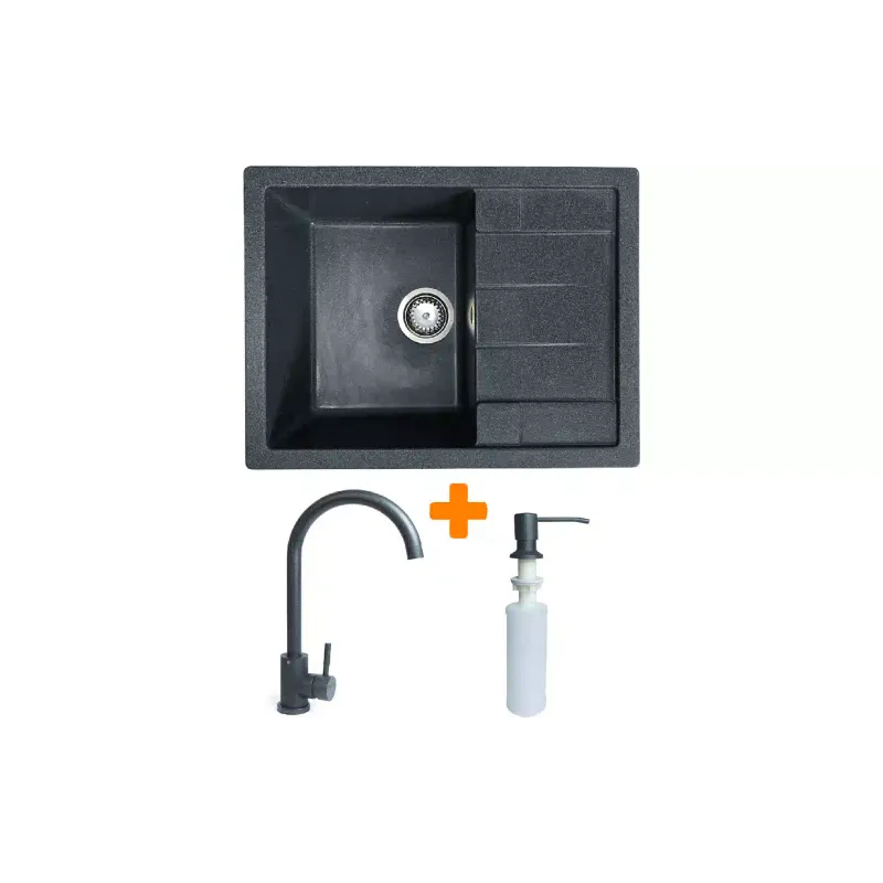 Кухонна мийка + змішувач + дозатор Adamant Anila (182496900313), Graphite