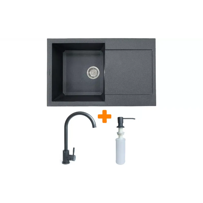 Кухонна мийка + змішувач + дозатор Adamant Horizon (182496901513), Graphite