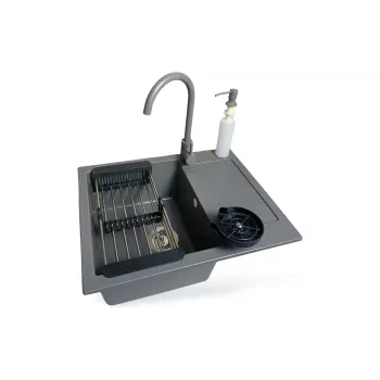 Кухненска мивка + кран + диспенсър + съд за изплакване на чаши + гевгир Adamant Minimal, Grey (4824296106404)
