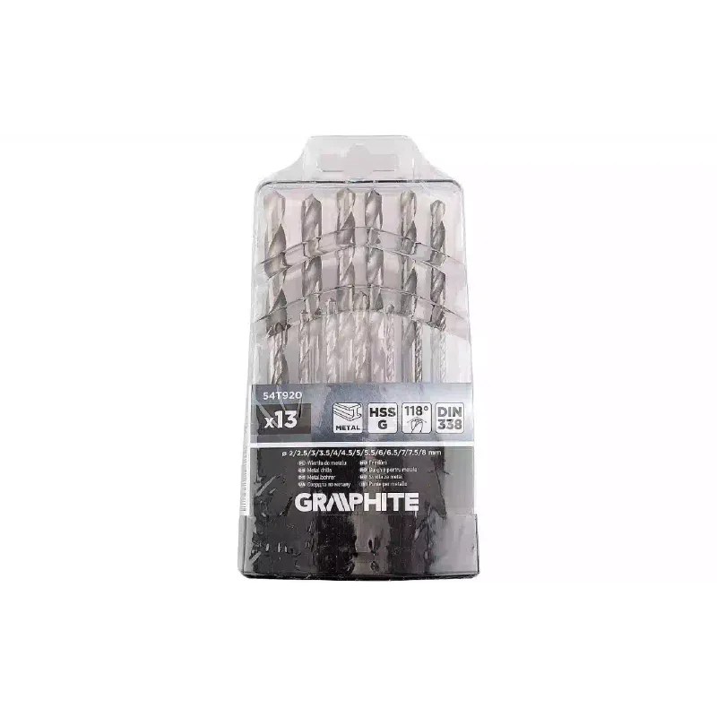 Набір свердел по металу Graphite (54T920), 2 - 8 мм, 13 шт