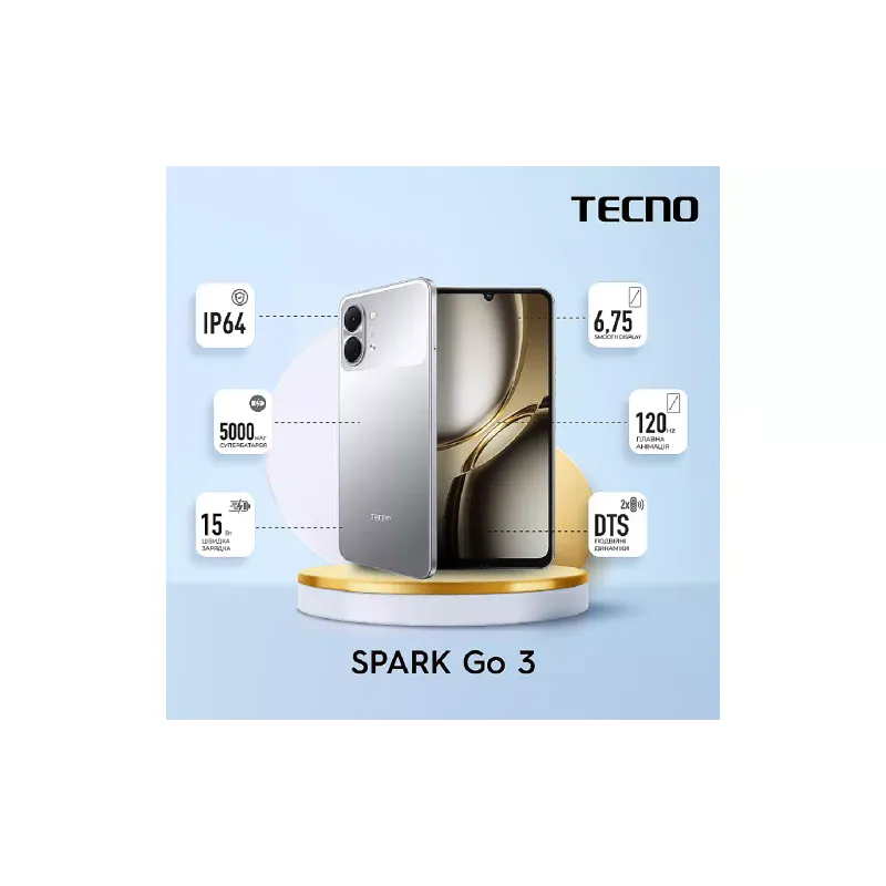 Смартфон Tecno Spark Go 3 KN3, Titanium Grey (4894947105289)