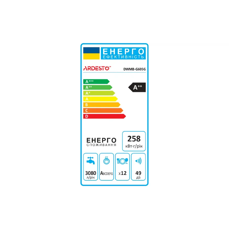 Εντοιχιζόμενο πλυντήριο πιάτων Ardesto, Grey (DWMB-G605G)